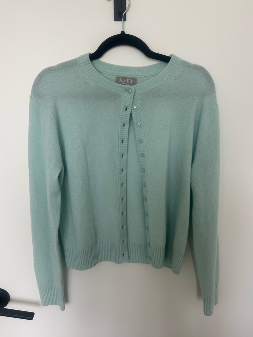J. Crew Mint Crewneck Button-Up Cashmere Cardigan